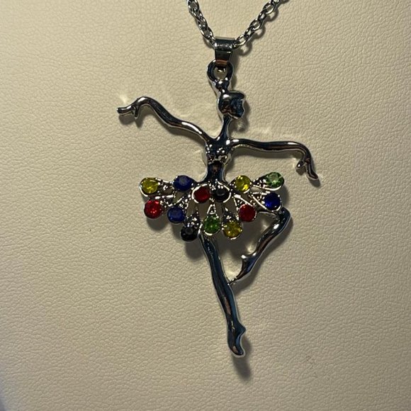 Ballerina Girl w/ multi-color stones in Tutu Women's Necklace NEW - Picture 3 of 3